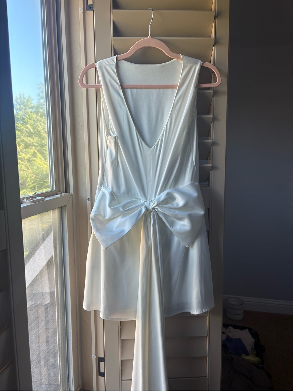 Ivory Satin Back Bow Mini Dress